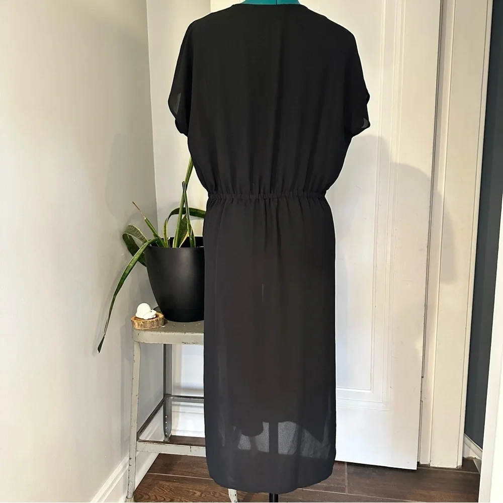 J.Jill Black Sheer Kimono Cover-Up with Drawstring Waist